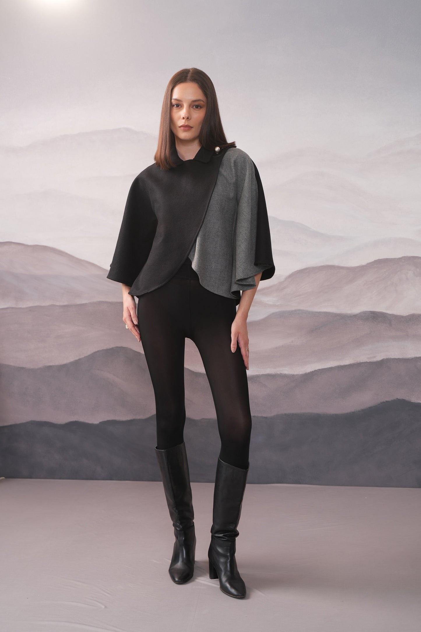 Dona Black & Grey Wool Cape