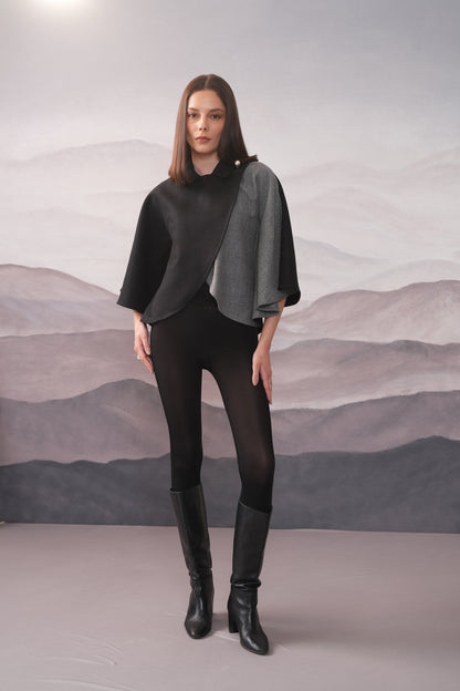 Dona Black & Grey Wool Cape