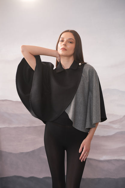 Dona Black & Grey Wool Cape