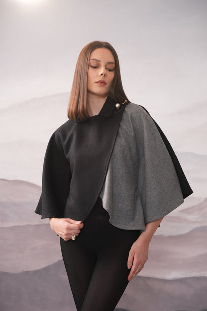 Dona Black & Grey Wool Cape