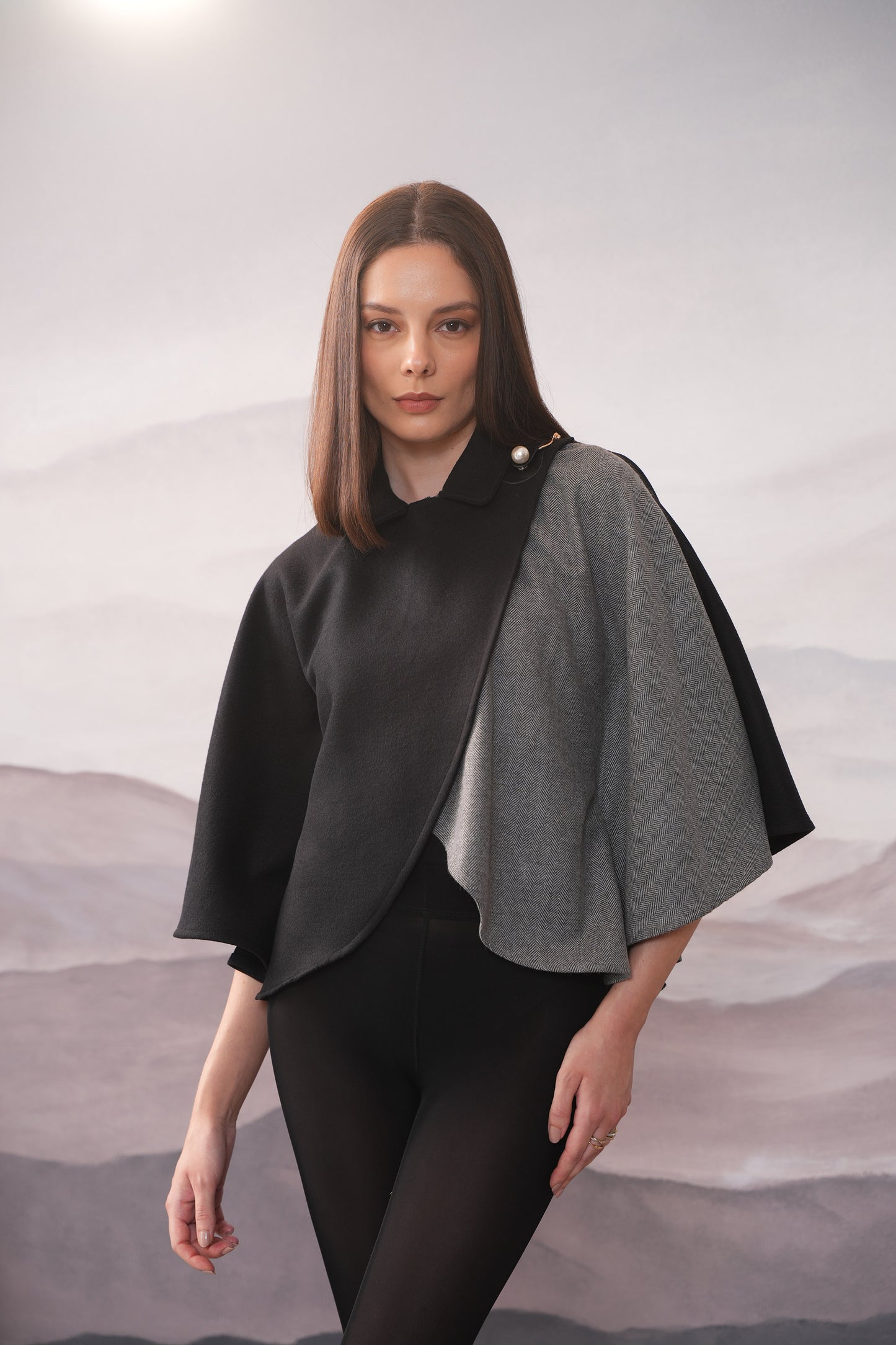 Dona Black & Grey Wool Cape