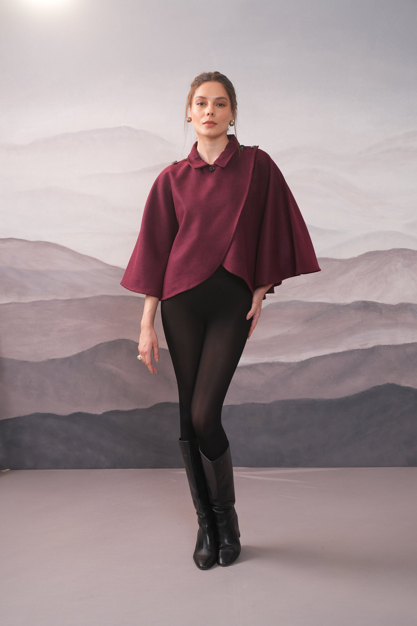 Frenzy Burgundy Wool Cape