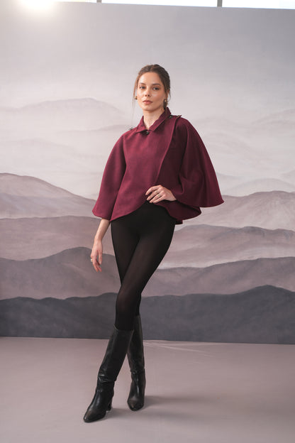 Frenzy Burgundy Wool Cape