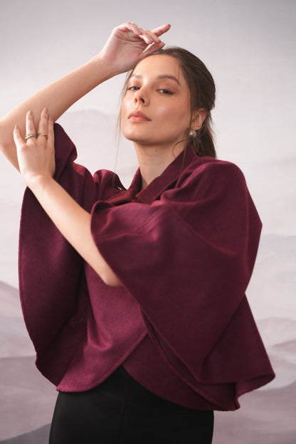 Frenzy Burgundy Wool Cape