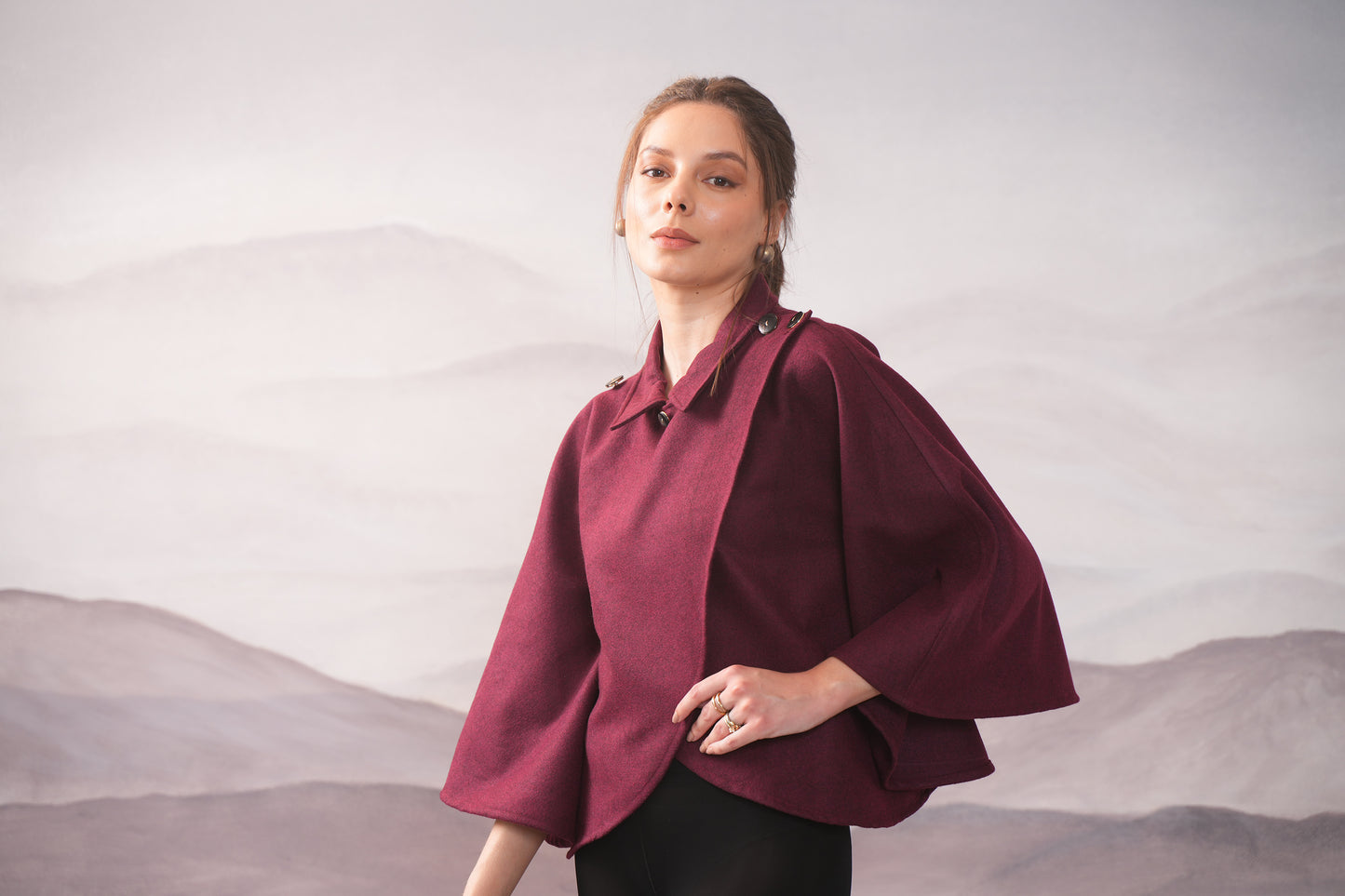 Frenzy Burgundy Wool Cape