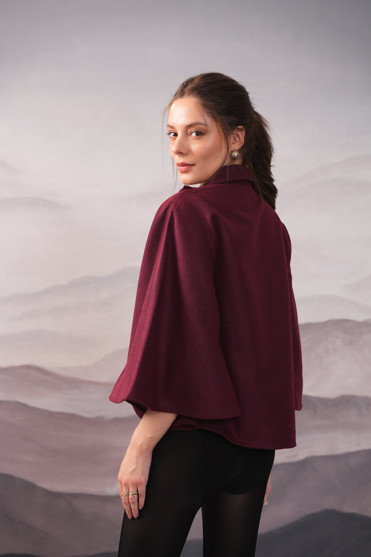 Frenzy Burgundy Wool Cape