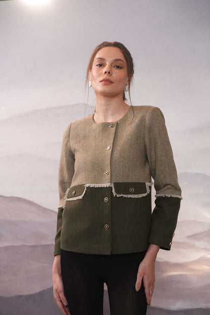 Camille Olive 2 Tone Coat