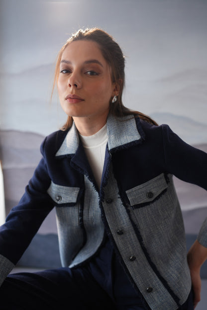 Elle Blue 2 Tone Wool Jacket