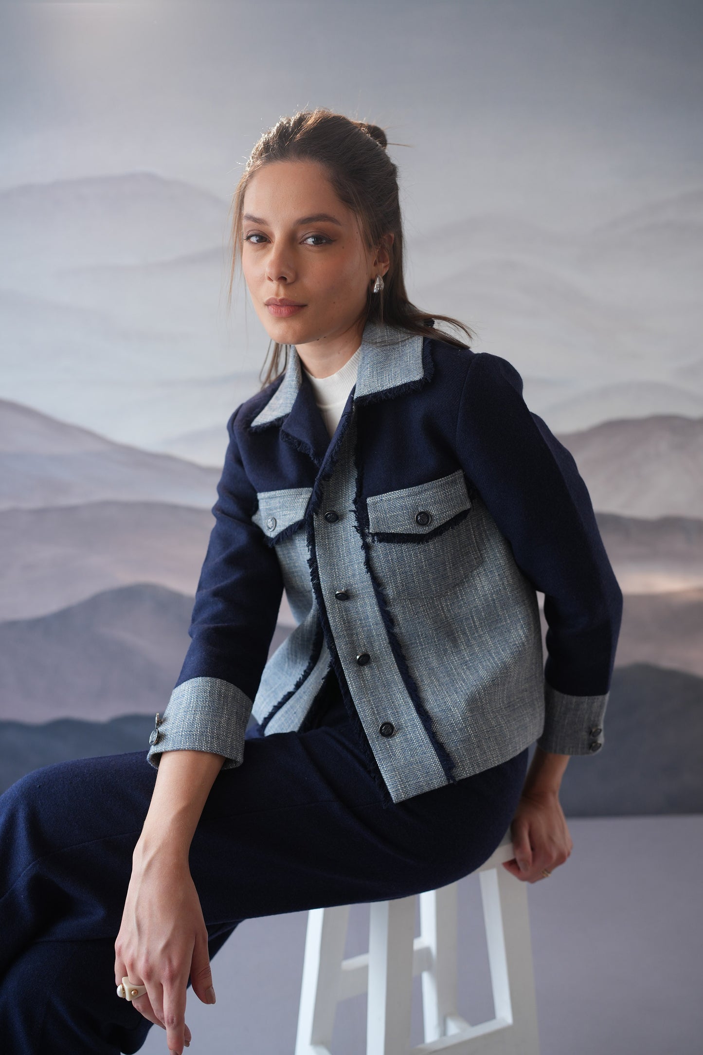 Elle Blue 2 Tone Wool Jacket