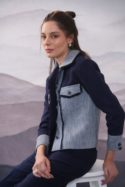 Elle Blue 2 Tone Wool Jacket